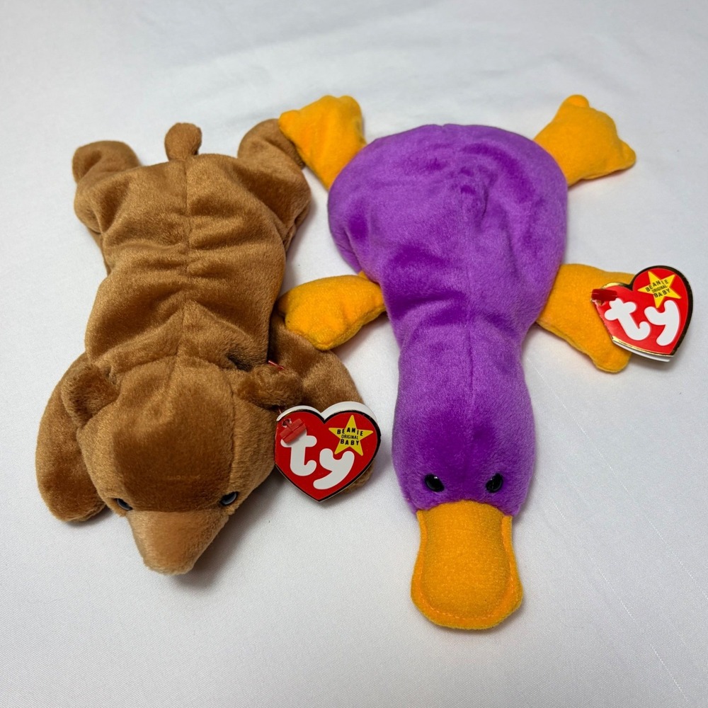 Ty Beanie Babies Patti Platypus Purple Cubbie Bear Brown 1993 Vintage Plush Lot